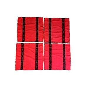 4 Red Black Linen Placemats Indian African Tribal People 20x20 Fringe Primitive
